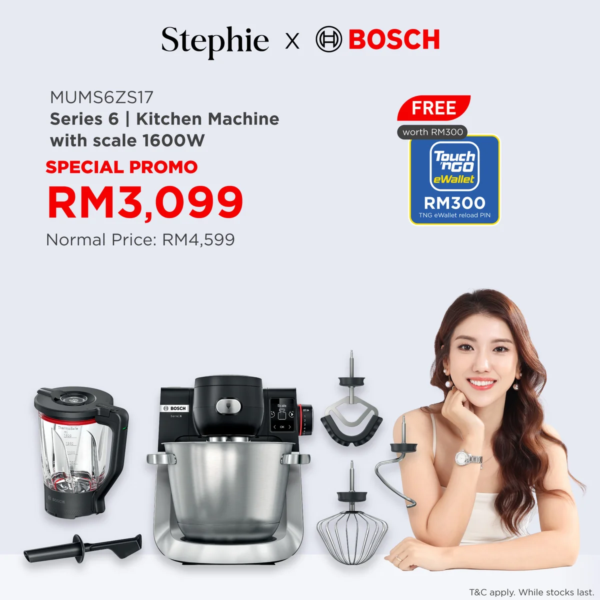 Bosch Series 6 5.5L 1600W Kitchen Machine with Scale MUMS6ZS17 - Image 1