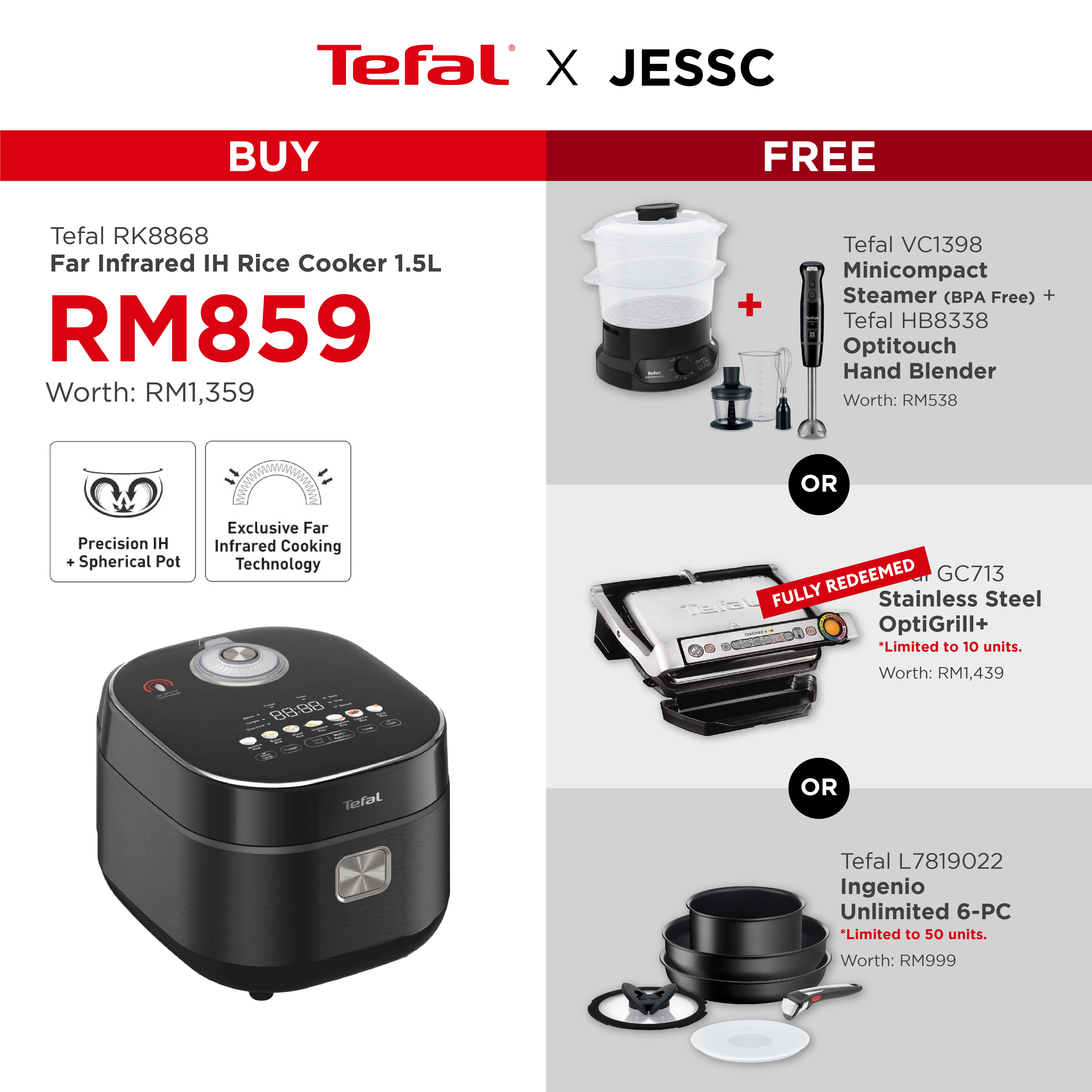[Jessc x Tefal] Far Infrared IH Rice Cooker 1.5L RK8868